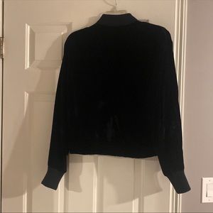 Dark blue velvet bomber